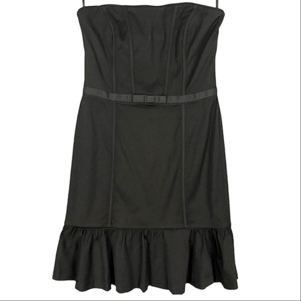 White House Black Market midi ribbed strapless ruffled hem shealth dress Size 10